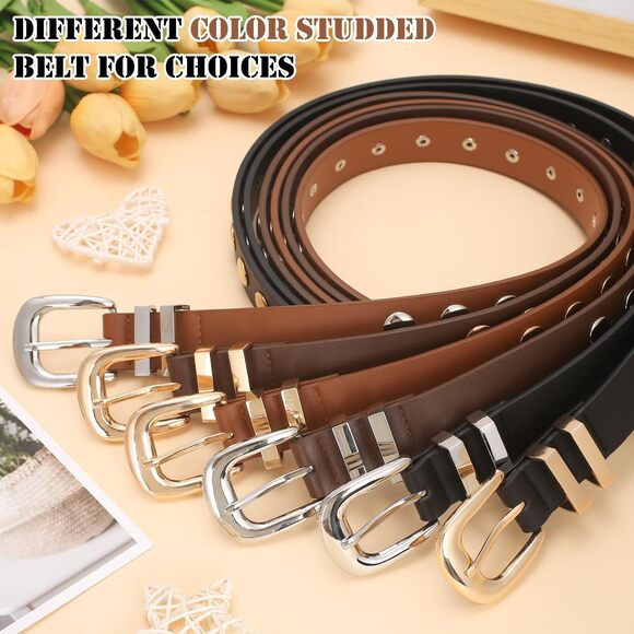 1933 Women Studded Belt For Jeans Dress Fashion Punk Leather Belt Black Belt - Picture 6 of 6